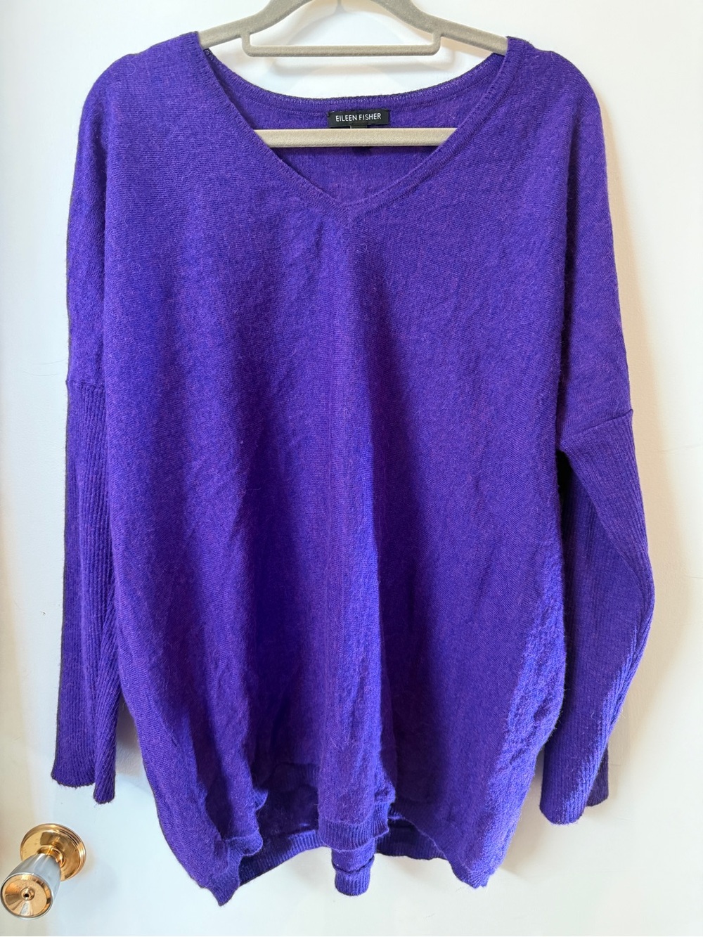 Eileen Fisher L Purple 100% Royal Alpaca V Neck Sweater Made in Peru